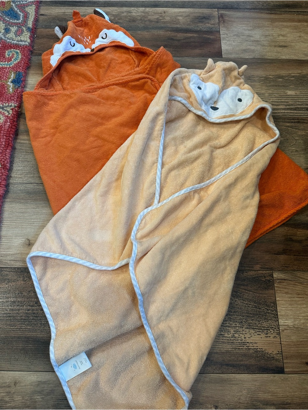 Fox Hooded Baby and Toddler Towels in Orange and Cream 100% Cotton